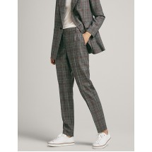 Dark Gray Grid Pattern Decorated Long Pants