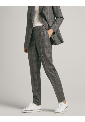 Dark Gray Grid Pattern Decorated Long Pants