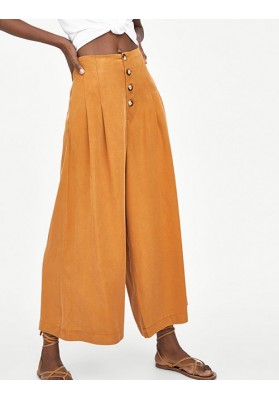 Orange Pure Color Decorated Pants