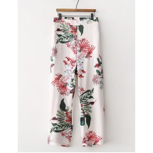 White Flower Pattern Decorated Pants