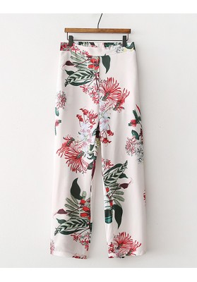 White Flower Pattern Decorated Pants