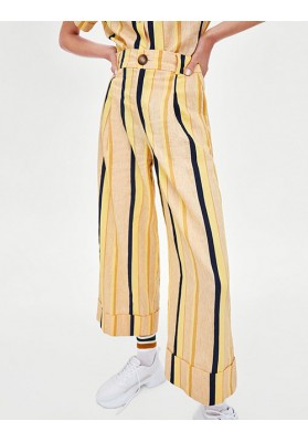 Yellow Stripe Pattern Decorated Pants