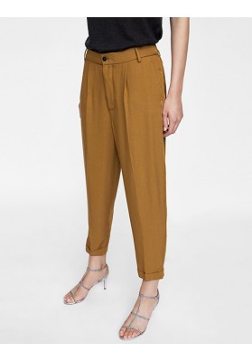 Khaki Pure Color Decorated Pants