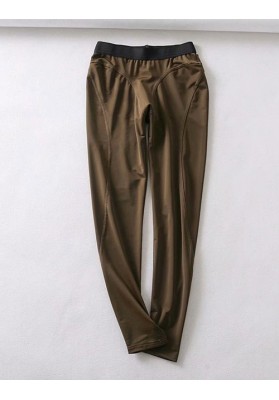 Olive Green Pure Color Decorated Trousers