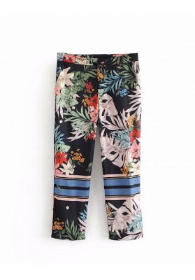 Multi-color Flower Pattern Decorated Trousers