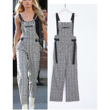 Gray Grid Pattern Decorated Trousers