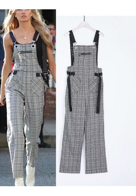 Gray Grid Pattern Decorated Trousers