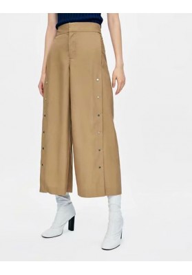 Khaki Rivet Decorated Pure Color Trousers