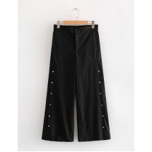 Black Rivet Decorated Pure Color Trousers