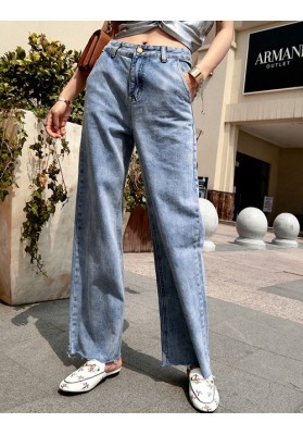 Trendy Blue Pure Color Decorated Loose Pants