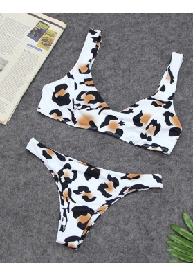 Charming White Leopard Pattern Decorated Bikini