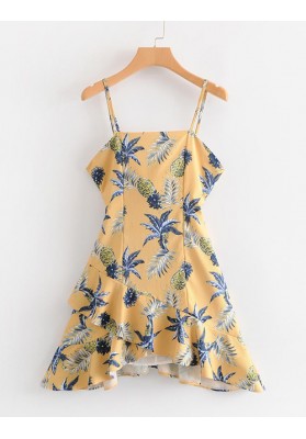 Yellow Flowers Pattern Decorated Dress