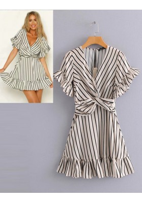 White Stripe Pattern Decorated Dress