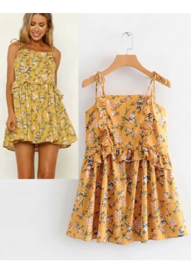 Yellow Flowers Decorated Suspender Dress