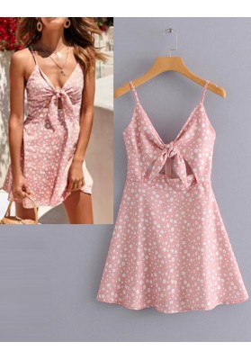 Pink Flowers Decorated Suspender Dress