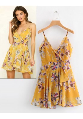 Yellow Flowers Decorated Suspender Dress