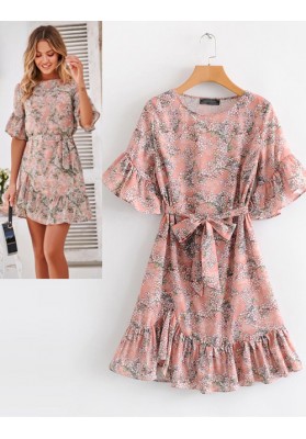 Pink Flowers Pattern Decorated Dress