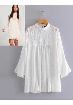 White Pure Color Design Long Sleeves Dress