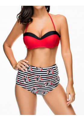 Red Stripe Pattern Decorated Bikini