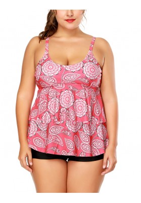 Pink Flower Pattern Decorated Swimwear