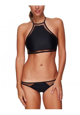 Charming Black Pure Color Design Off-the-shoulder Bikini