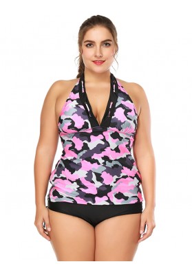 Charming Pink Camouflage Pattern Decorated Split Bikini