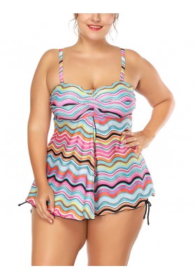 Charming Multi-color Wave Pattern Decorated Split Bikini