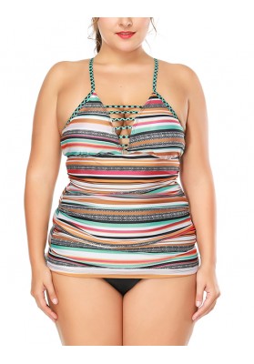 Charming Multi-color Stripe Pattern Design Large Size Bikini