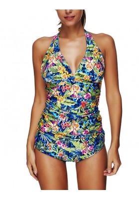 Charming Multi-color Flowers Decorarted Off-the-shoulder Bikini