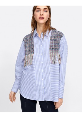 Blue Stripes Stripe Pattern Decorated Shirt