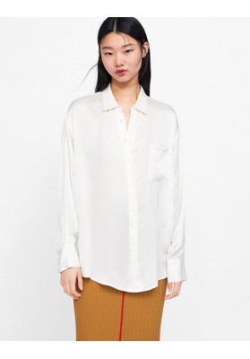 White Pocket Silk Satin Shirt