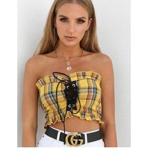 Yellow Strap Hollowed Out Umbilical Tube Top