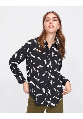 Black Flower Print Shirt