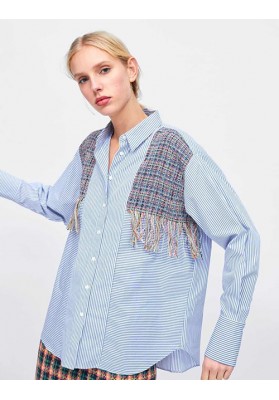 Stitching Tassel Striped Tassel Shirt