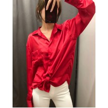 Red Solid Color Pocket Silk Satin Lapel Long Sleeve Shirt